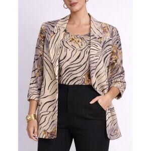 Vintage Regina Porter Silk SET Tiger Print Blazer Jacket & Top S/M Retro Resort